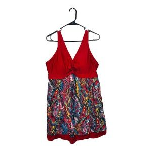 Vibrant Red Multicolor Women's One Piece Swimsuit
